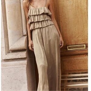 Zara Satin Ruffle Jumpsuit